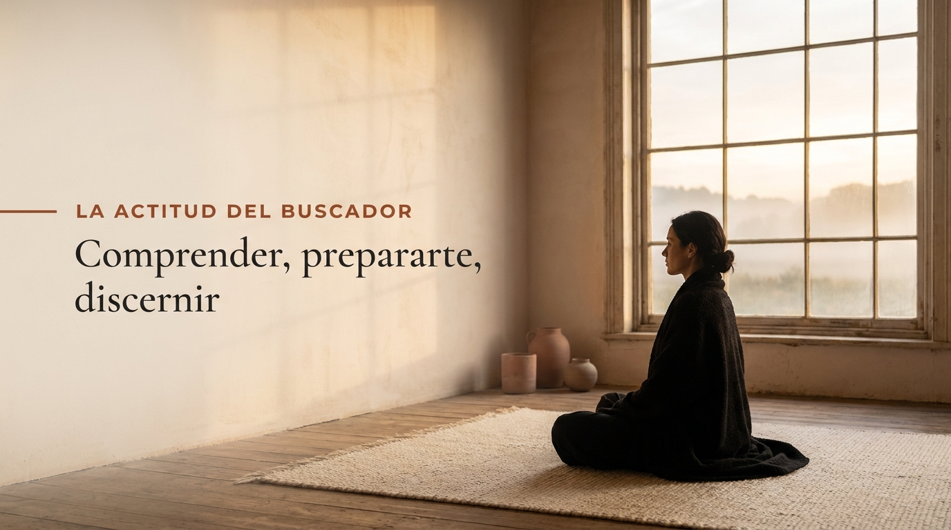 La actitud del buscador sincero: persona en contemplación silenciosa al amanecer