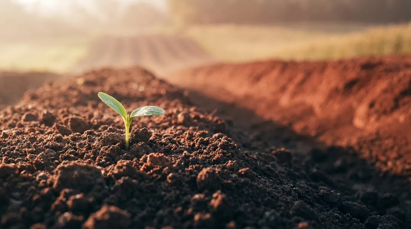 Un brote naciendo de tierra cultivada: prepararse es cultivar el terreno antes de la iniciación