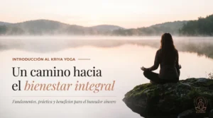 Introducción al Kriya Yoga: un camino hacia el bienestar integral — meditación al amanecer junto al lago con isotipo KYMPH
