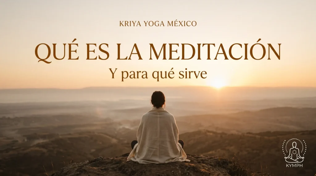 Persona meditando en la cima de un cerro al amanecer, qué es la meditación y para qué sirve, Kriya Yoga México
