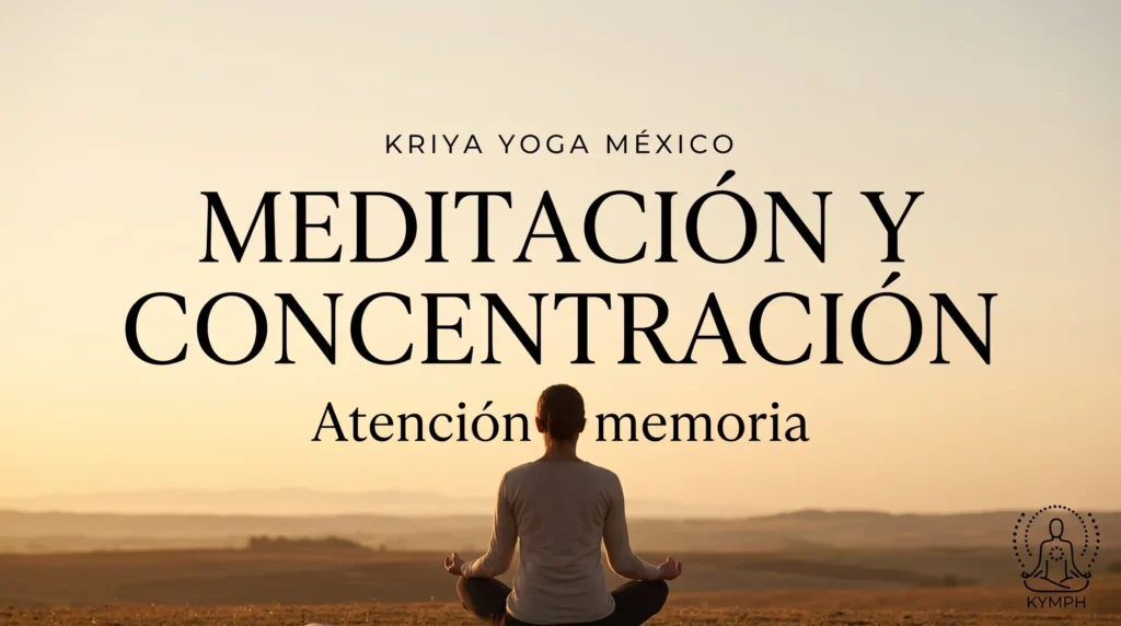 Persona meditando en un campo dorado al amanecer, meditación y concentración, atención y memoria, Kriya Yoga México