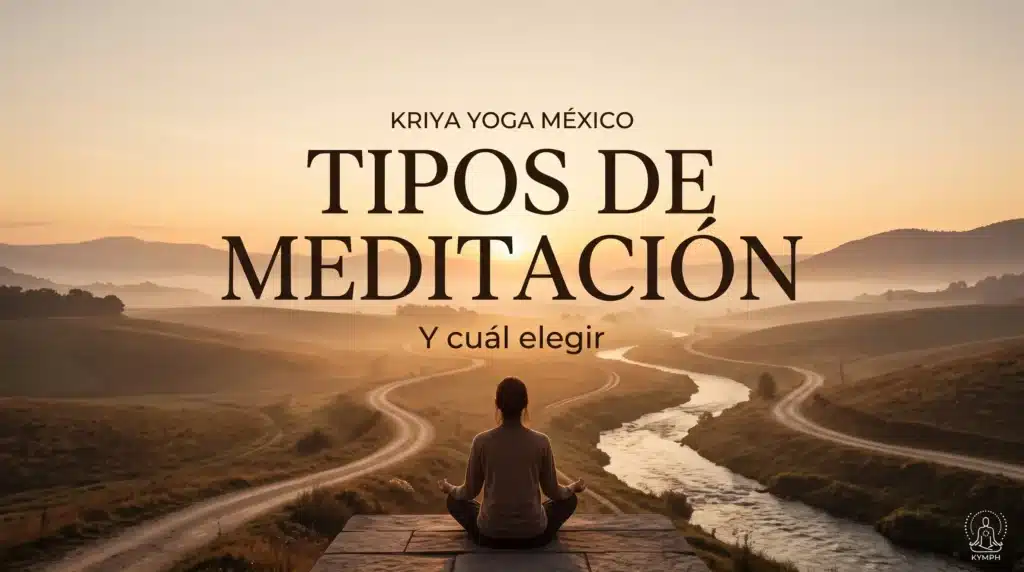 Persona meditando ante caminos y un río que se bifurcan al amanecer, tipos de meditación y cuál elegir, Kriya Yoga México