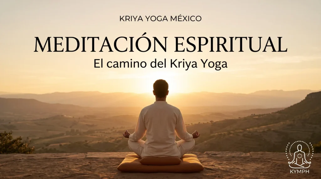 Persona vestida de blanco meditando ante un valle al amanecer, meditación espiritual, el camino del Kriya Yoga, Kriya Yoga México