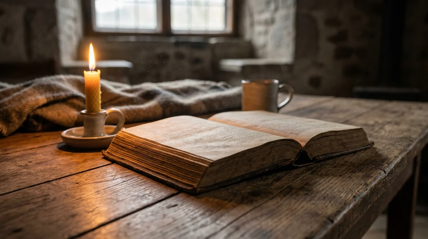 Libro abierto junto a una vela: la sabiduría escrita no sustituye la guía viva