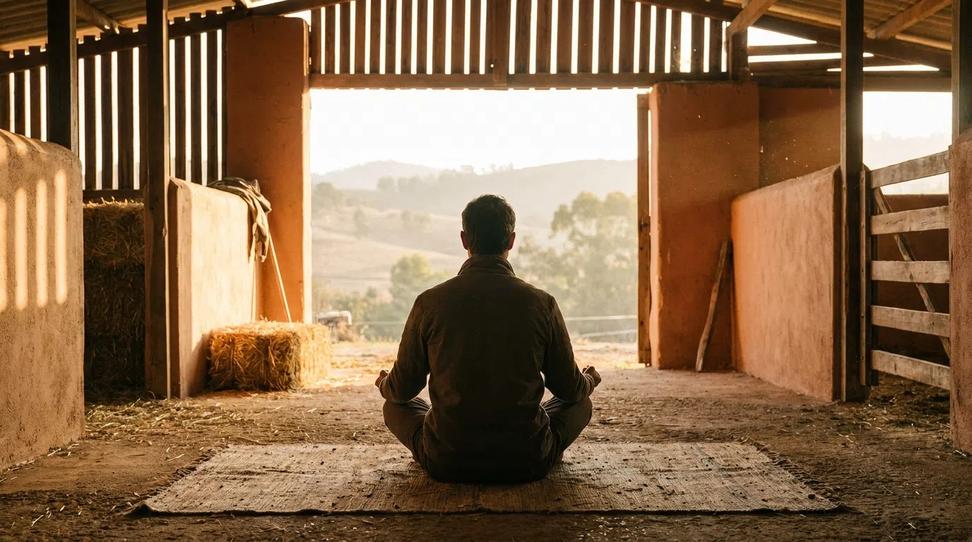 Figura en postura estable de meditación al amanecer: las ramas internas del yoga de Patanjali